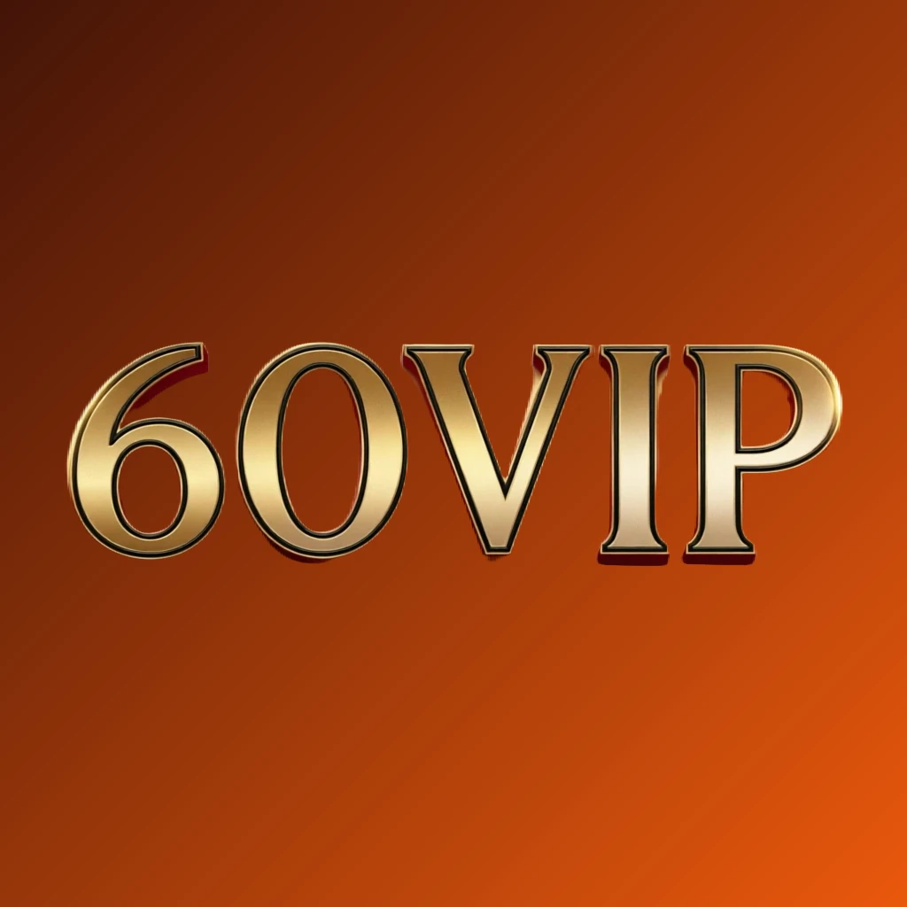 Luxury casino logo for 60VIP featuring rich gold gradient text with red and black accents, elegant lights, and a high-end entertainment style on a transparent background, designed as a wide horizontal rectangular wordmark for website header